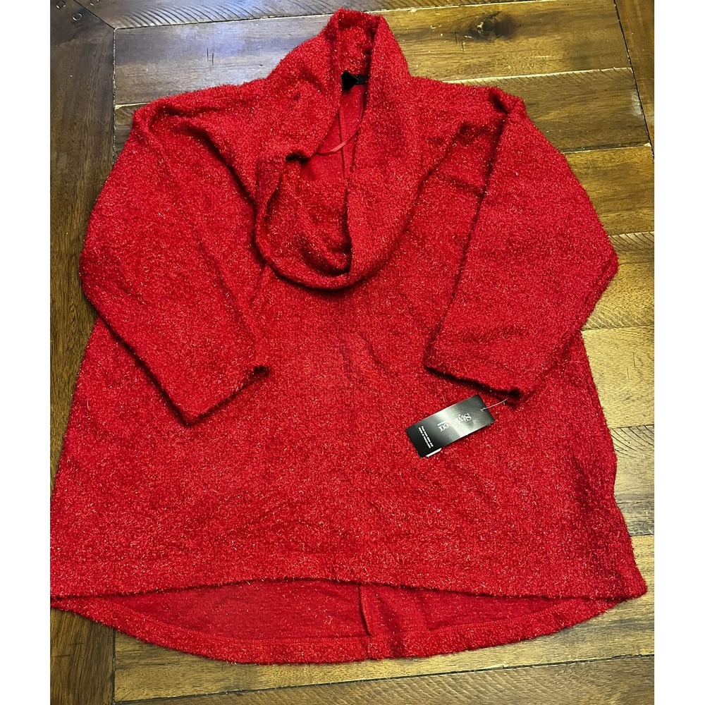 Nwt Style & Co Women's Sparkly Red Cowl Neck Sweater Size 1X